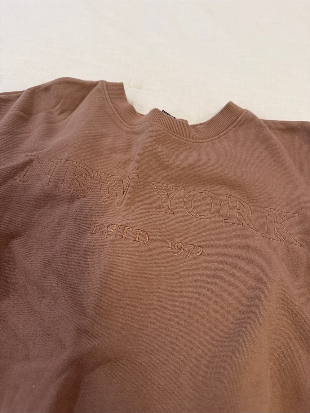 Forever 21 Brown New York Embroidered Crew Sweatshirt